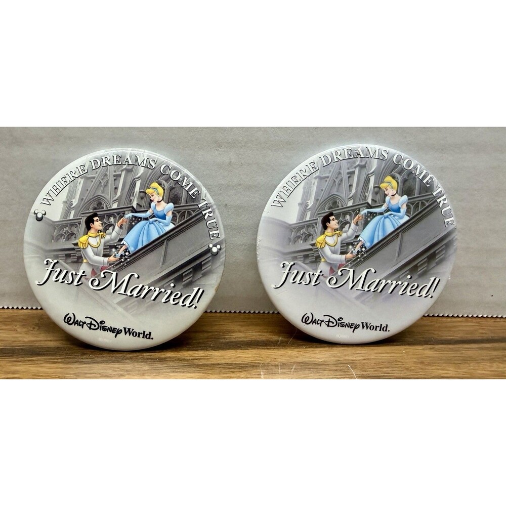 (2) Disney World Just Married Where Dreams Come True Old Design Pins